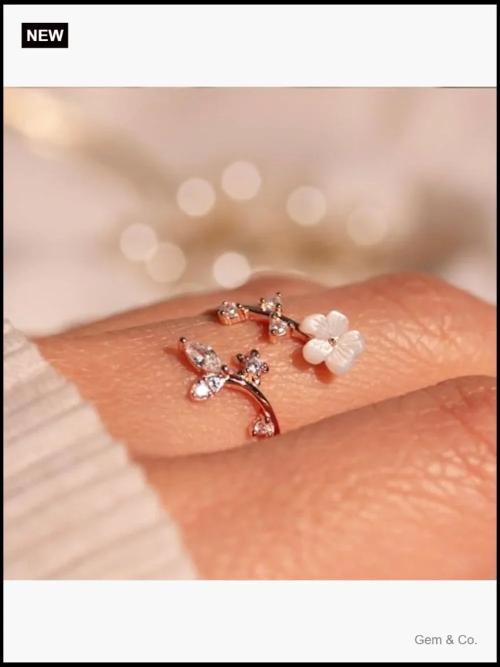 Birthstone Flower Ring Non Tarnish CZ Adjustable Size 7-11 Gift